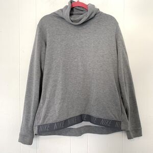 Nike Womens XL Hoodie Pullover Sweatshirt Cowl Neck Grey Pockets Spell Out